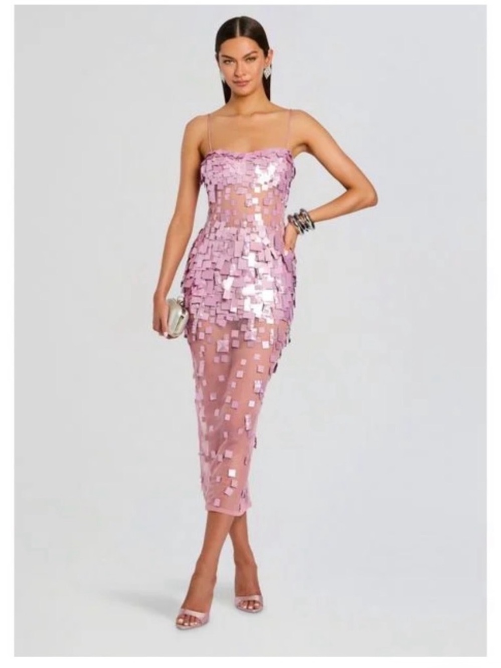 Carmin Retrofete Pink Sequin Strapless Column Dress - Picture 2 of 6